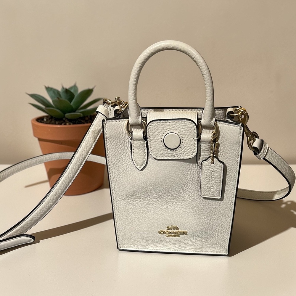 Coach North South Mini Tote Women Small White Excellent Pebbled Leather Bag - Picture 4 of 11